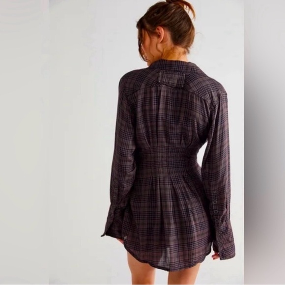 Free People We the Free Catalina Ruched Plaid Front hook Button-Front Women Top - Picture 3 of 12